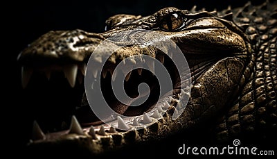 Furious crocodile open mouth reveals sharp teeth generated by AI Stock Photo