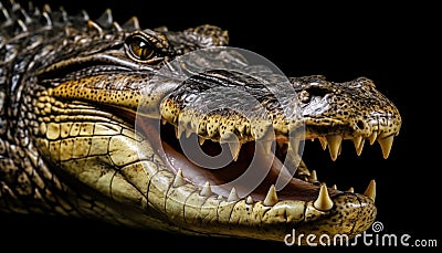 Furious crocodile open mouth threatens animal in the swamp generated by AI Stock Photo