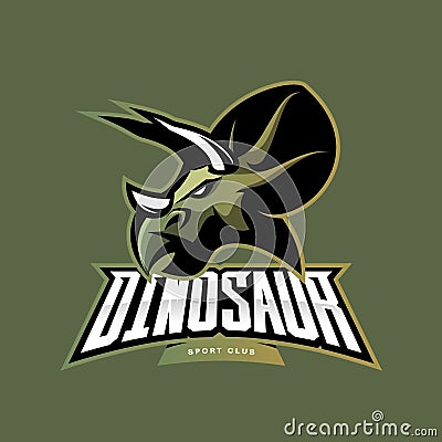 Furious dinosaur sport club vector logo concept isolated on khaki background. Vector Illustration