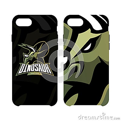 Furious dinosaur sport club vector logo concept smart phone case on white background. Vector Illustration