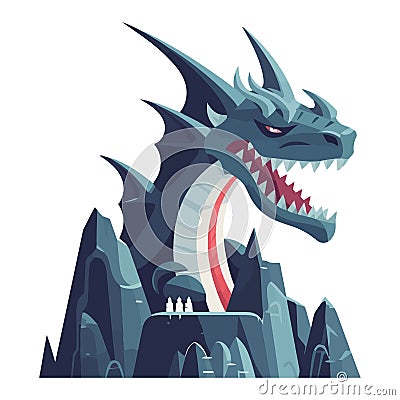 Furious dragon with sharp teeth flying at night Vector Illustration