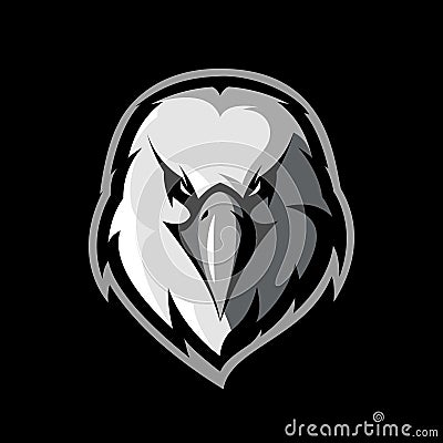 Furious eagle head athletic club vector logo concept isolated on black background. Vector Illustration