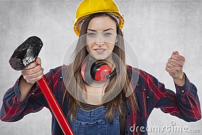 Furious female builder Stock Photo