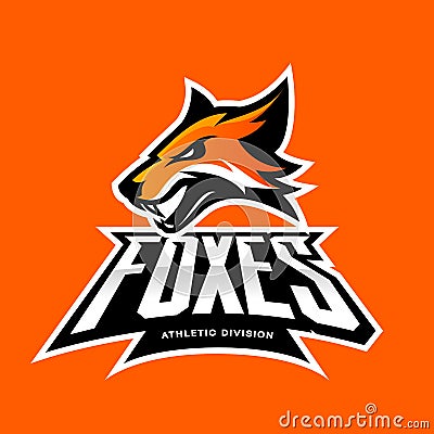 Furious fox sport club vector logo concept isolated on orange background Vector Illustration