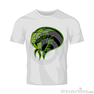 Furious green snake head sport vector logo concept isolated on white t-shirt mockup. Vector Illustration