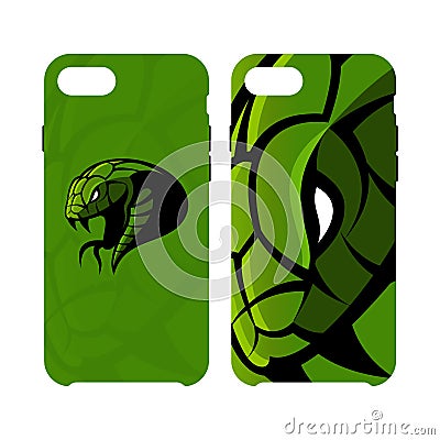 Furious green snake head sport vector logo concept smart phone case isolated on white background. Vector Illustration