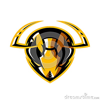 Furious hornet head athletic club vector logo concept isolated on white background. Vector Illustration