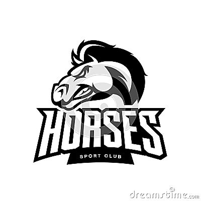 Furious horse mono sport club vector logo concept isolated on white background Vector Illustration