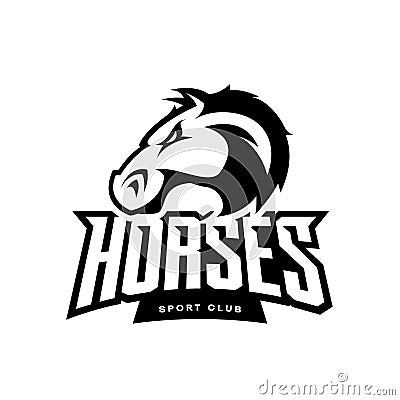 Furious horse sport club mono vector logo concept isolated on white background. Vector Illustration