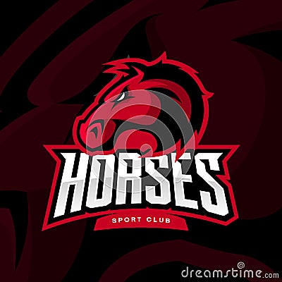 Furious horse sport club vector logo concept isolated on dark background. Vector Illustration