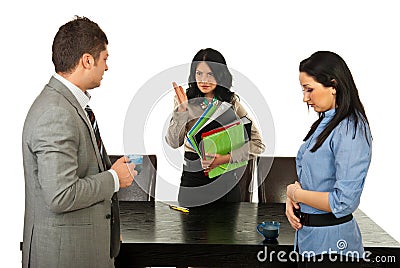 Furious manager argue employees Stock Photo