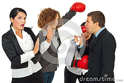 Furious manager man and employees Stock Photo