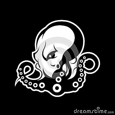 Furious octopus mono sport vector logo concept isolated on dark background. Vector Illustration
