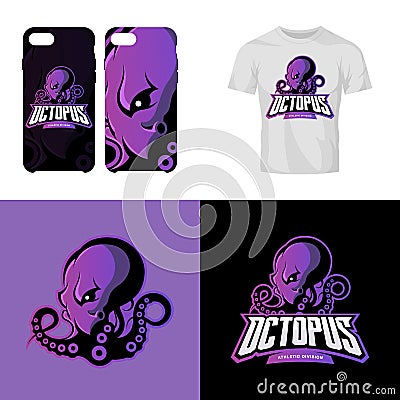 Furious octopus sport club isolated vector logo concept. Vector Illustration