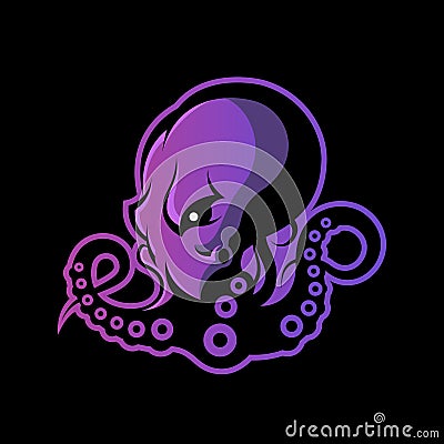 Furious octopus sport vector logo concept isolated on dark background. Vector Illustration