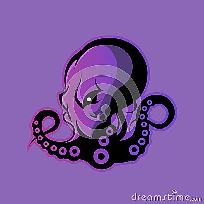 Furious octopus sport vector logo concept isolated on purple background. Vector Illustration