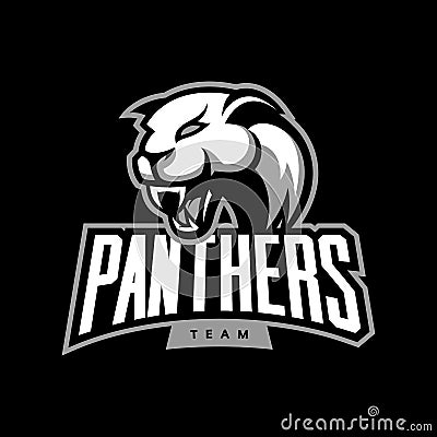 Furious panther sport vector logo concept isolated on dark background. Vector Illustration