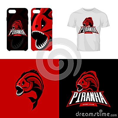 Furious piranha isolated sport vector logo concept. Vector Illustration