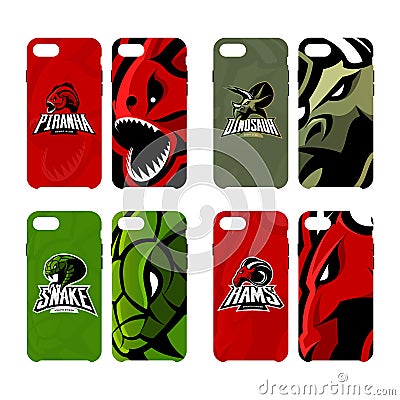 Furious piranha, ram, snake and dinosaur sport vector logo concept smart phone case. Vector Illustration