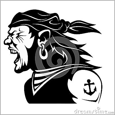 Furious pirate - Screaming sailor Vector Illustration