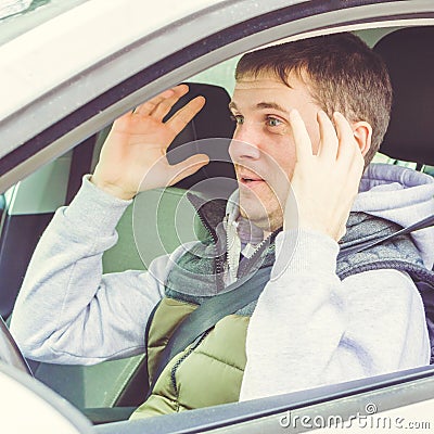 Furious and reckless driver. Danger driving concept. square Stock Photo