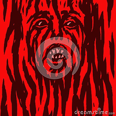 Furious red demon woman is bleeding. Vector illustration. Vector Illustration