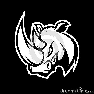 Furious rhino sport mono vector logo concept isolated on dark background. Vector Illustration