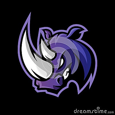 Furious rhino sport vector logo concept isolated on dark background. Vector Illustration