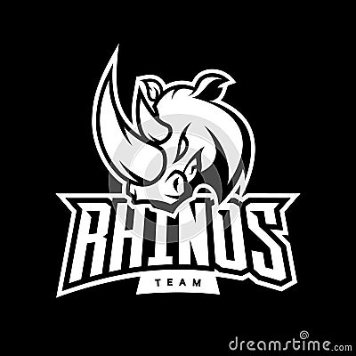 Furious rhino sport vector logo concept isolated on dark background Vector Illustration