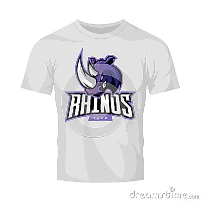 Furious rhino sport vector logo concept isolated on white t-shirt mockup. Vector Illustration