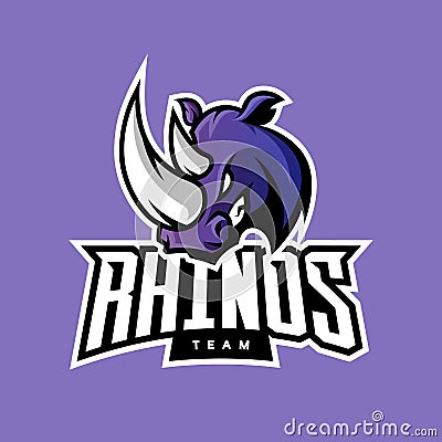 Furious rhino sport vector logo concept on purple background. Vector Illustration