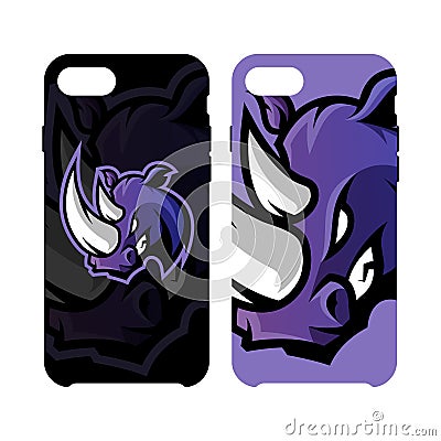 Furious rhino sport vector logo concept smart phone case isolated on white background Vector Illustration