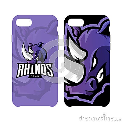 Furious rhino sport vector logo concept smart phone case isolated on white background Vector Illustration