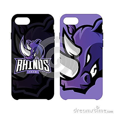Furious rhino sport vector logo concept smart phone case isolated on white background Vector Illustration