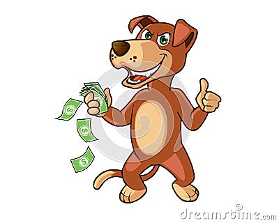 Furious Tricky Dog with Money in Hand Vector Illustration