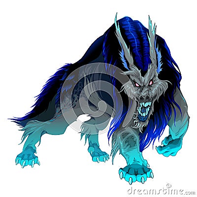 Furious werewolf with black and blue mane Vector Illustration