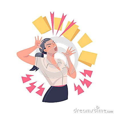 Furious Woman Office Employee with Fierce Face Shouting and Screaming Out Loud Vector Illustration Vector Illustration