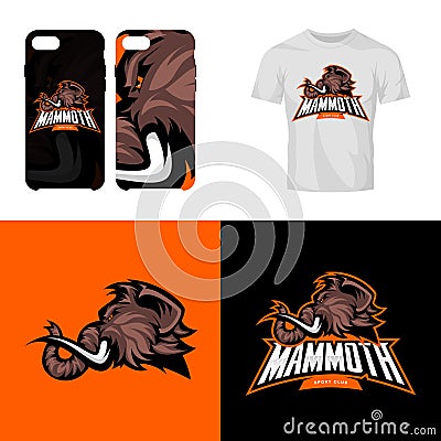 Furious woolly mammoth head sport club isolated vector logo concept Vector Illustration