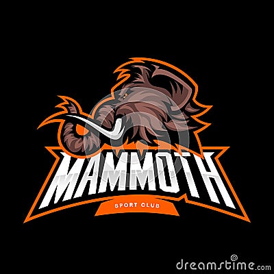 Furious woolly mammoth head sport vector logo concept isolated on black background. Vector Illustration