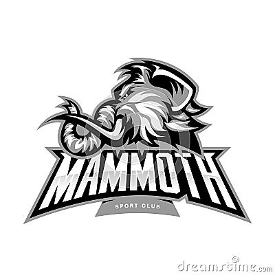 Furious woolly mammoth head sport vector logo concept isolated on white background. Vector Illustration