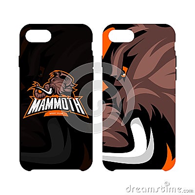 Furious woolly mammoth head sport vector logo concept smart phone case isolated on white background. Vector Illustration