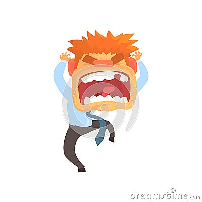 Furious young redhead man screaming, despair aggressive person cartoon character vector illustration Vector Illustration