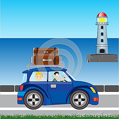 In furlough on car Vector Illustration