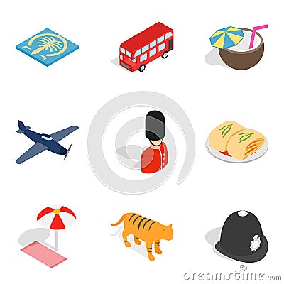 Furlough icons set, isometric style Vector Illustration