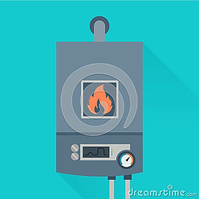 Furnace home system for hot temperature water. Gas heating boiler. Vector Vector Illustration