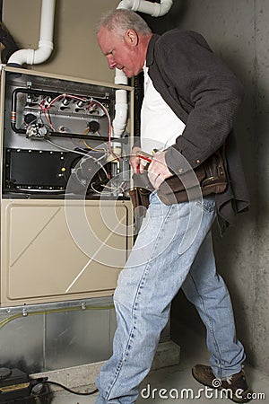 Furnace Repair Stock Photo