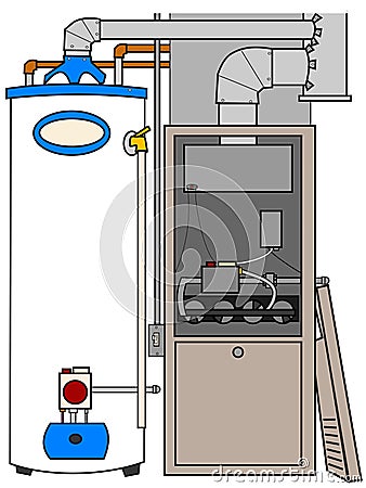 Furnace And Water Heater Cartoon Illustration