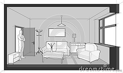 Furnished living room diagram Vector Illustration