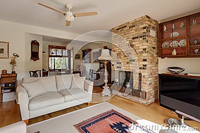 Furnished living room with feature fireplace Editorial Stock Photo