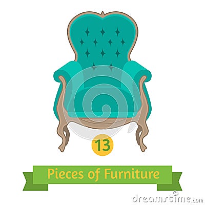 Furniture, antique chair baroque, flat design Vector Illustration